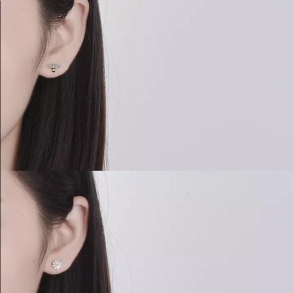 NEW 925 SILVER BEE SUN FLOWER DIAMOND EARRINGS, NICE EARRINGS, CUTE EARRINGS - Picture 6 of 8